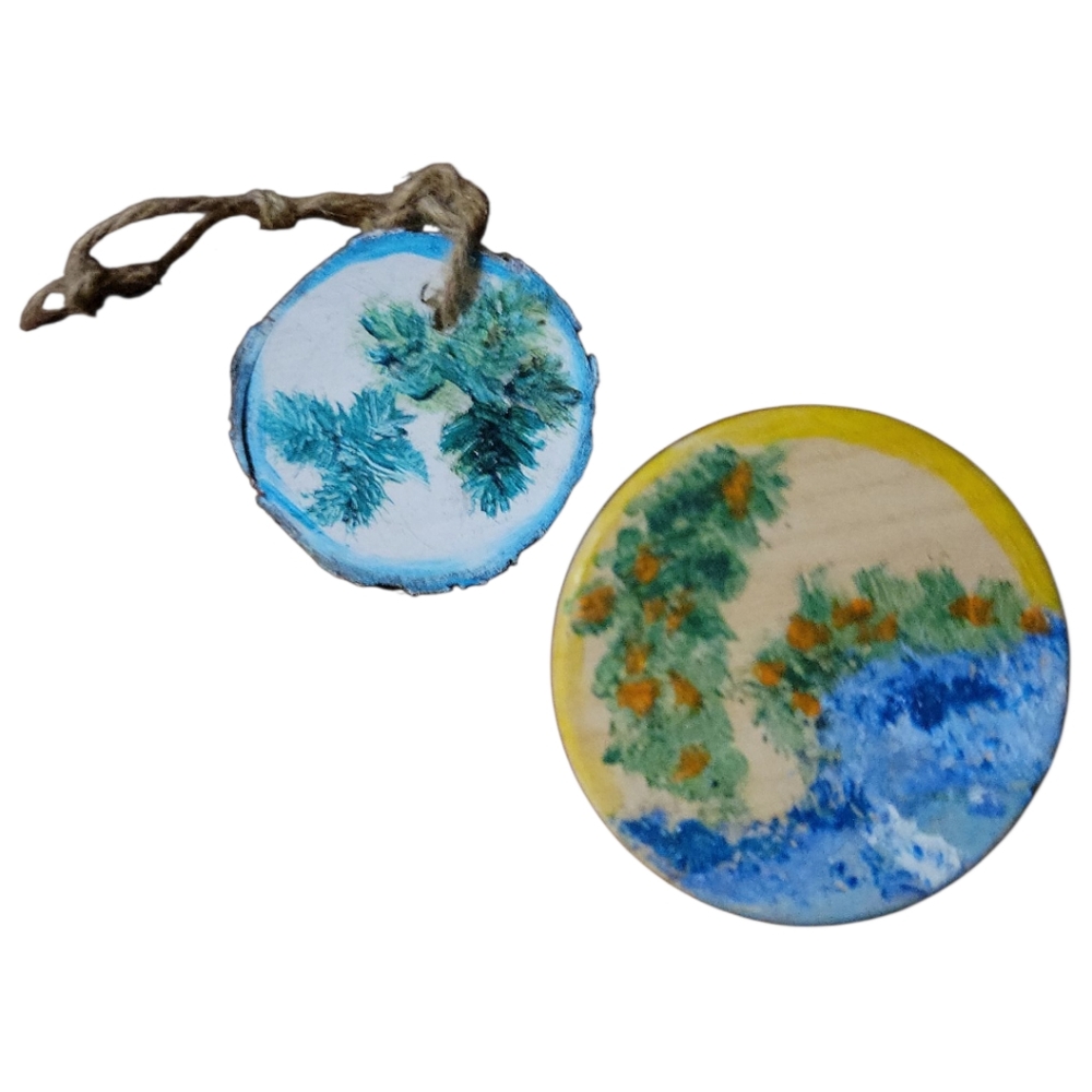 Anna's Creations Hand Crafted Painted Round Tin Trinket Stash Box/Wood Ornament